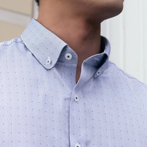  Áo Sơ Mi Nam GENTITI Tay Dài Họa Tiết Chấm Bi Màu Xanh - Kiểu dáng: Regular 