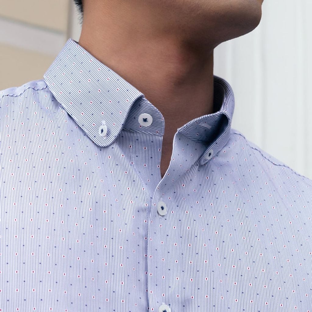  Áo Sơ Mi Nam GENTITI Tay Dài Họa Tiết Chấm Bi Màu Xanh - Kiểu dáng: Regular 