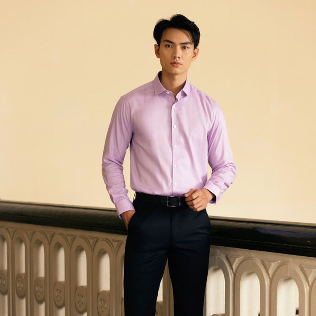  Áo Sơ Mi Nam GENTITI Trơn Tay Dài Màu Hồng - Kiểu Dáng Smart Fit 