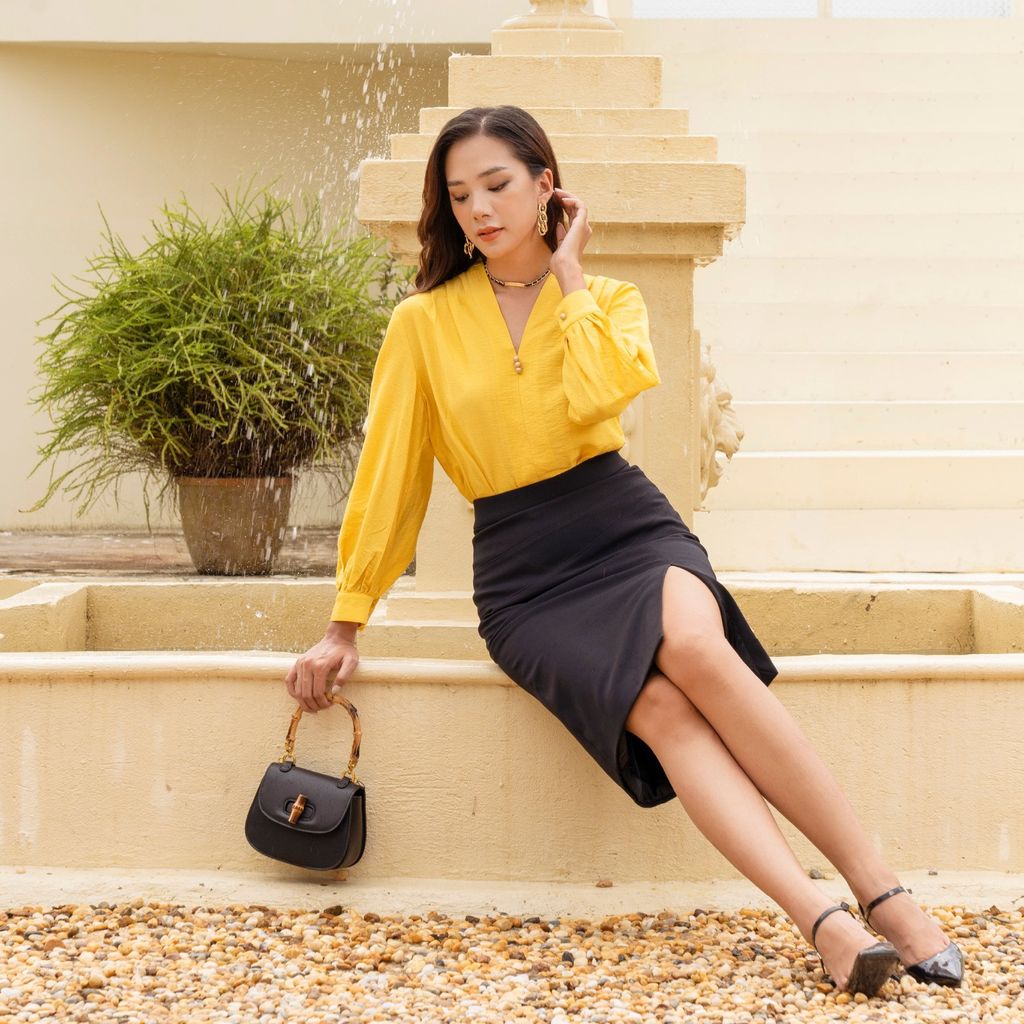  Áo Kiểu Nữ THÁI TUẤN Công Sở Cổ Tim Tay Dài 