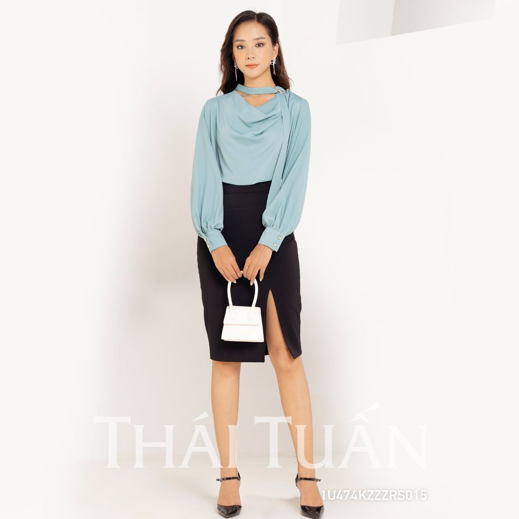  Áo Kiểu Nữ THÁI TUẤN Cổ Cách Tân Màu Xanh 