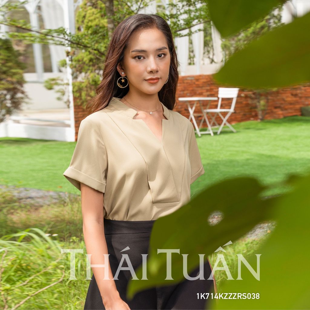  Áo Kiểu Nữ THÁI TUẤN Cổ Cách Tân Màu Cỏ Úa 