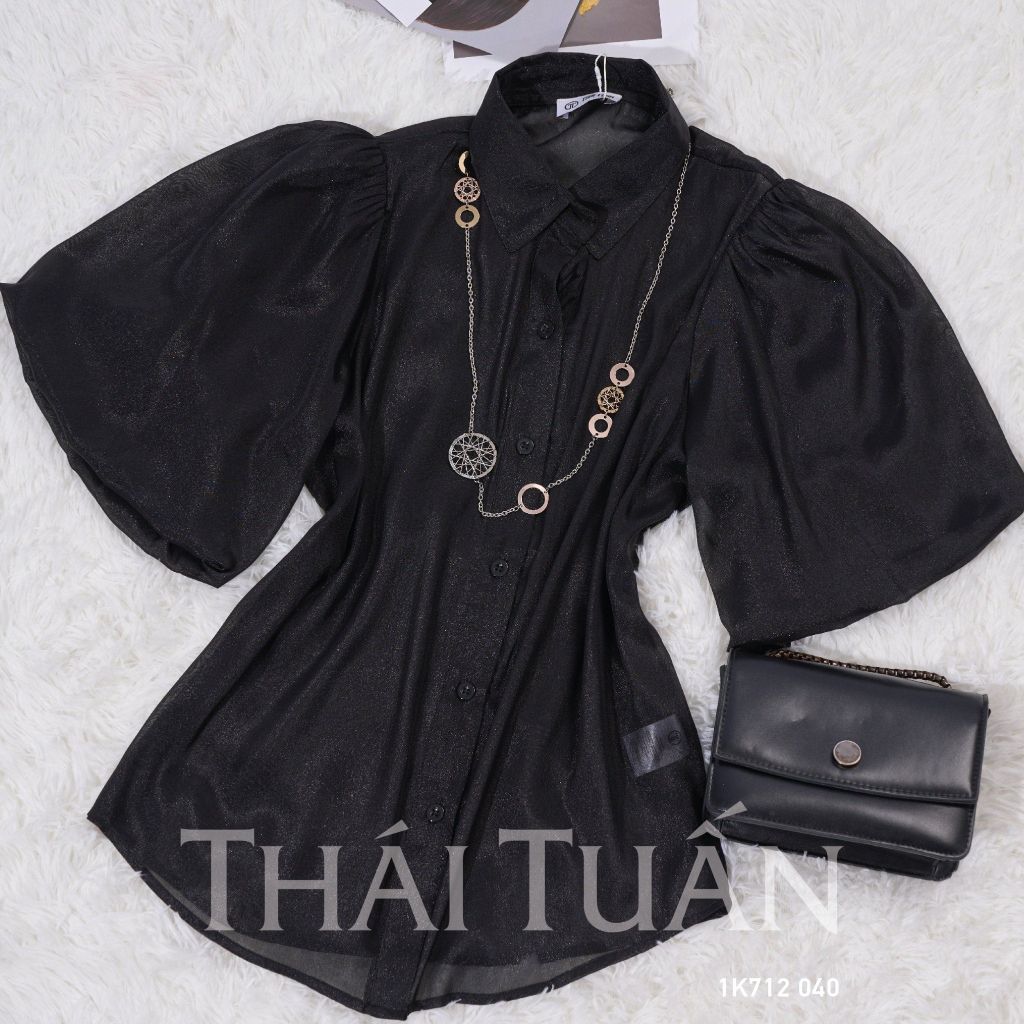  Áo Sơ Mi Nữ THÁI TUẤN Tay Bồng  Màu Đen 