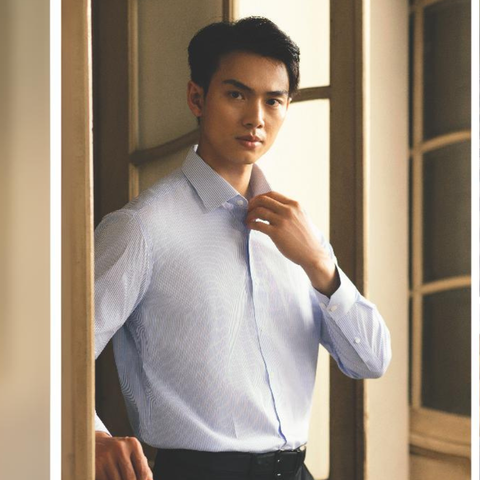  Áo Sơ Mi Nam GENTITI Kẻ Sọc Tay Dài Màu Xanh Nhạt 