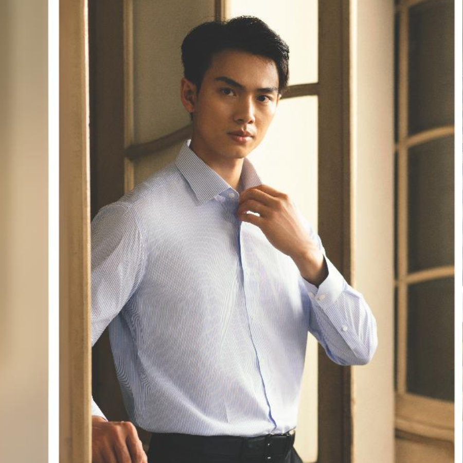  Áo Sơ Mi Nam GENTITI Kẻ Sọc Tay Dài Màu Xanh Nhạt 