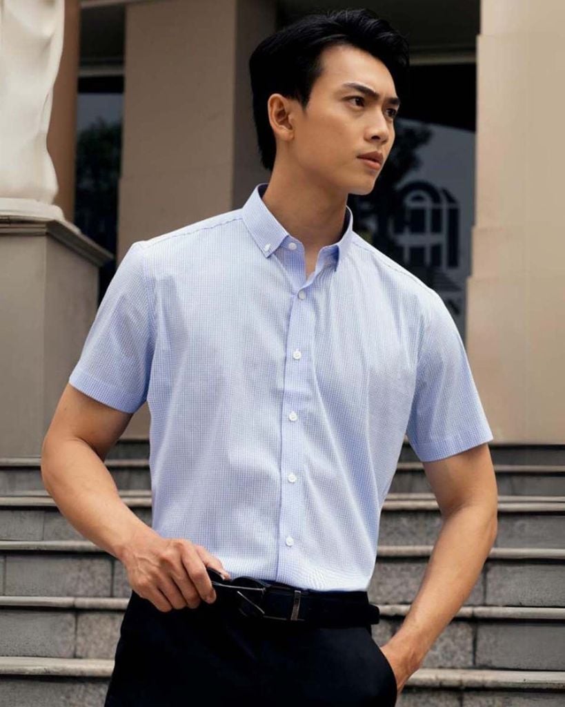  Áo Sơ Mi Nam GENTITI Tay Ngắn Họa Tiết Caro Màu Xanh - Kiểu dáng: Regular 