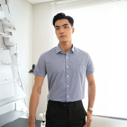  Áo Sơ Mi Nam GENTITI Tay Ngắn Họa Tiết Caro Màu Xanh - Kiểu dáng: Regular 