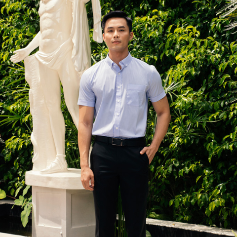  Áo Sơ Mi Nam GENTITI Tay Ngắn Họa Tiết Caro Màu Xanh - Kiểu dáng: Regular 