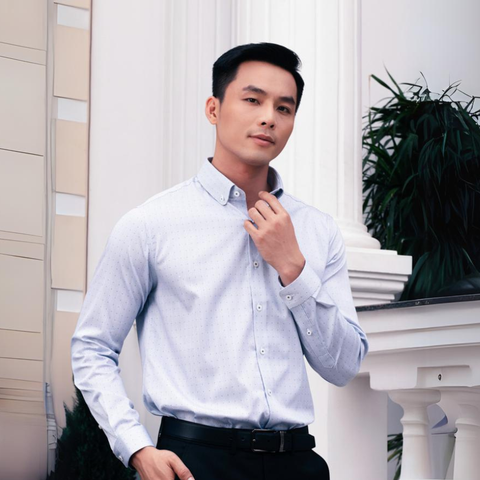  Áo Sơ Mi Nam GENTITI Tay Dài Họa Tiết Chấm Bi Màu Xanh - Kiểu dáng: Regular 