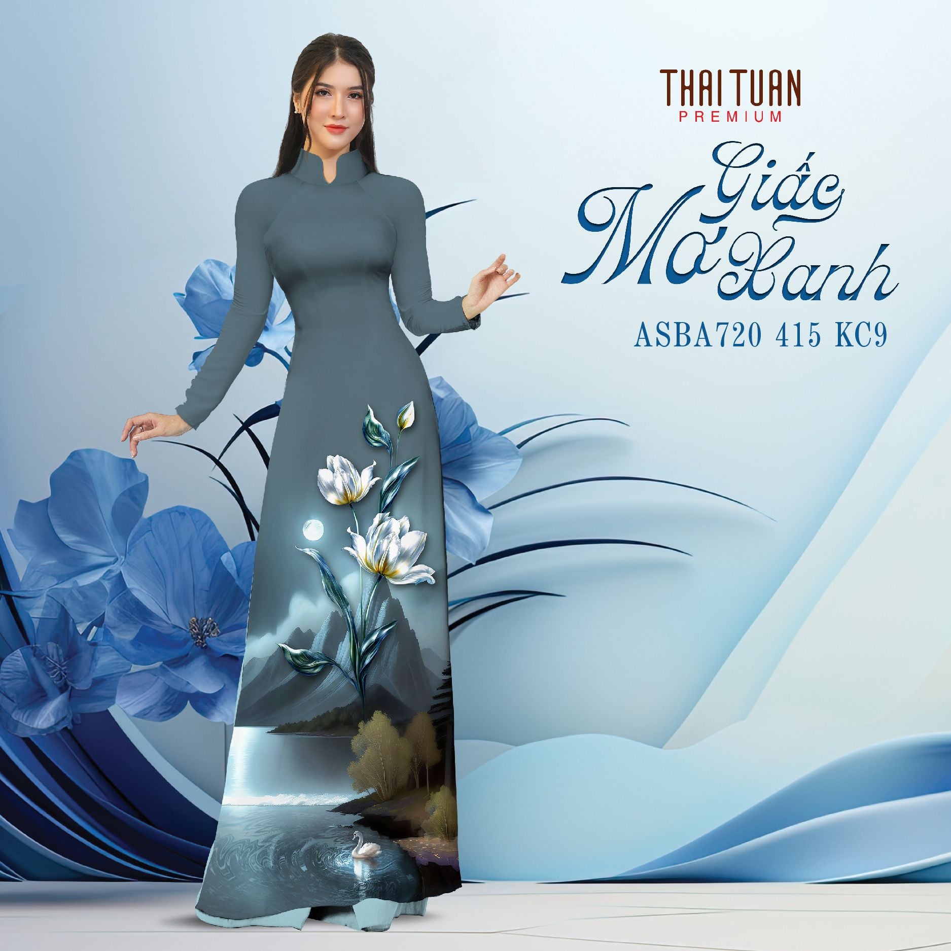 ASB6720T94KC9 Vải Áo Dài Satin Hương Thơm Đính Đá Khổ 1m50 x Dài 2m3