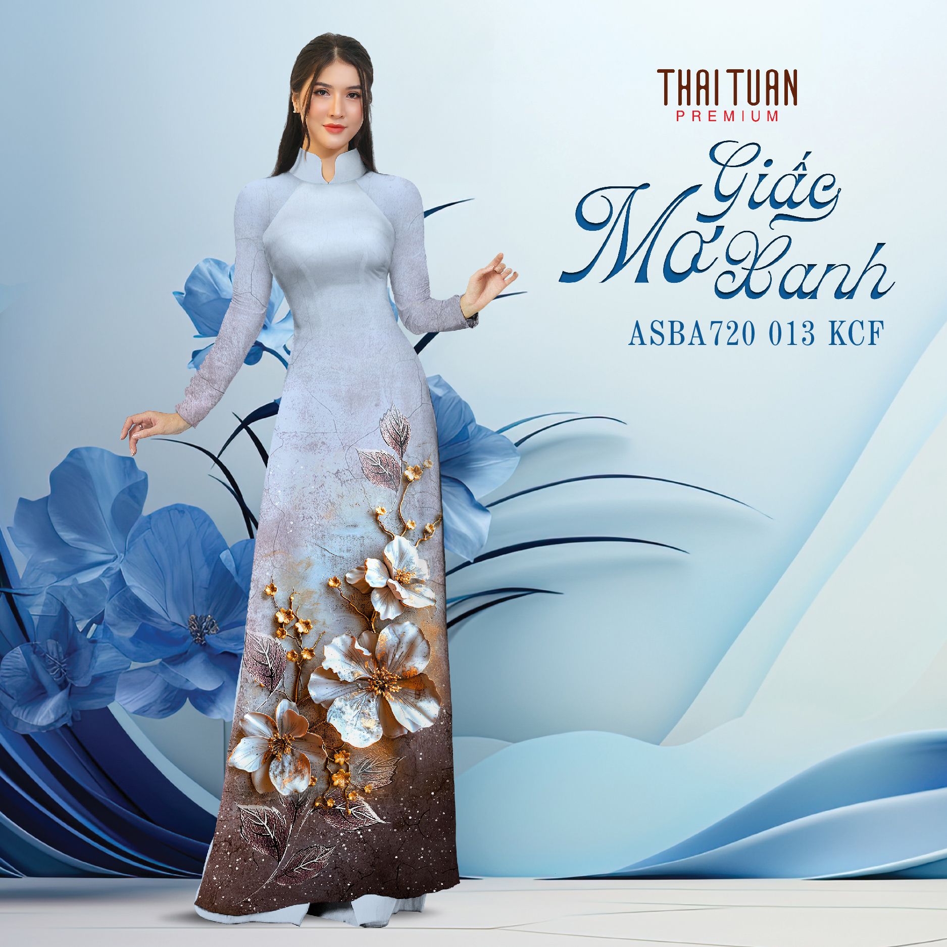 Vải Áo Dài Satin Hương Thơm Đính Đá Khổ 1m50 x Dài 2m3 ASB6720T92KCF