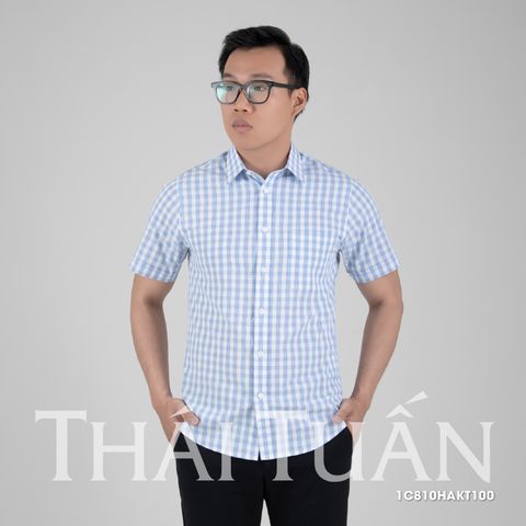 Áo sơ mi nam tay ngắn họa tiết sọc kẻ xanh GENTITI By Thái Tuấn - 1C810HAKT100