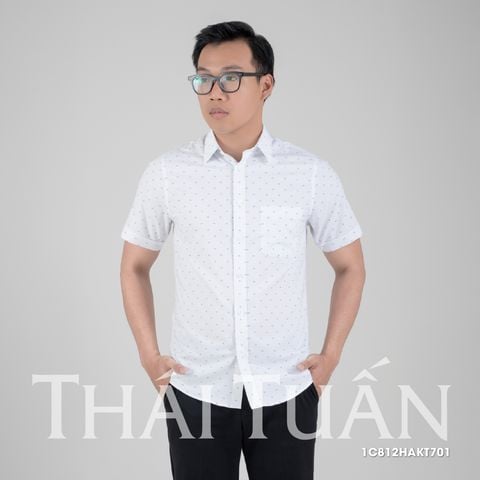 Áo sơ mi nam trắng họa tiết chấm bi xanh GENTITI By Thái Tuấn - 1C812HAKT701
