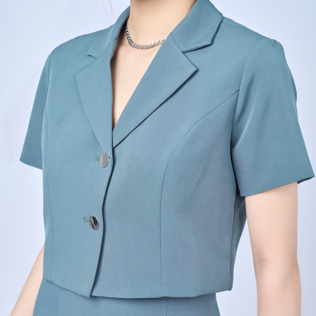 Áo Vest Nữ Lửng Tay Ngắn Màu Xanh Thanh Lịch Nhiều Size 1E110263