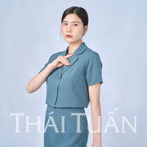 Áo Vest Nữ Lửng Tay Ngắn Màu Xanh Thanh Lịch Nhiều Size 1E110263