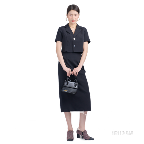 Áo Vest Nữ Lửng Tay Ngắn Màu Đen Thanh Lịch Nhiều Size 1E110040