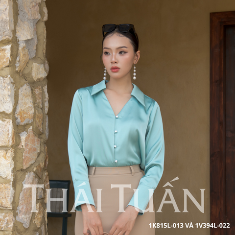 Áo Sơ Mi Nữ Thời Trang Màu Xanh Ngọc 1K815L013