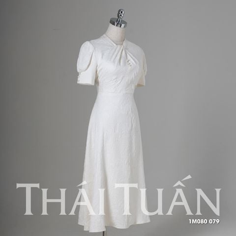 1M080079 Đầm Nữ Gấm Ngọc Tuyết Dáng Chữ A Màu Trắng