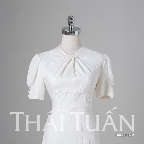 1M080079 Đầm Nữ Gấm Ngọc Tuyết Dáng Chữ A Màu Trắng
