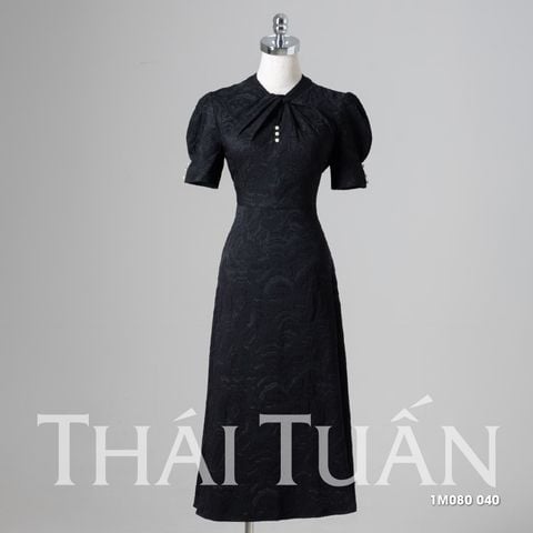 1M080040 Đầm Nữ Gấm Ngọc Tuyết Dáng Chữ A Màu Đen