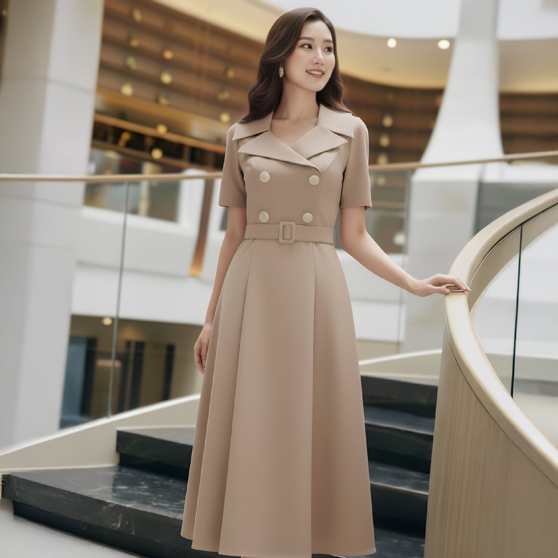 Đầm Nữ Công Sở Đai Eo Sang Trọng 1M138L