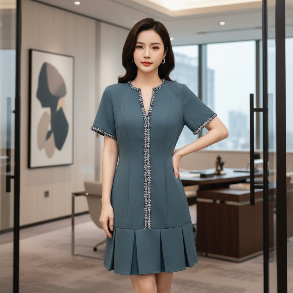 Đầm Nữ Thời Trang Phối Họa Tiết Sang Trọng 1M157