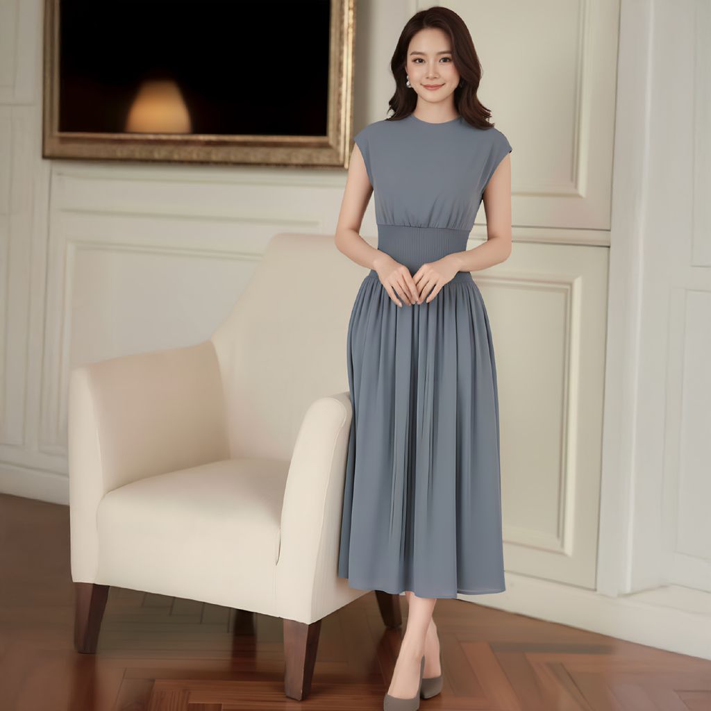 Đầm Nữ Thời Trang Công Sở Cổ Tròn Sát Dáng Xòe Sang Trọng 1M159