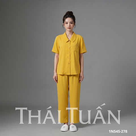 Bộ Lững Nữ Mặc Nhà Trơn Thêu Màu Vàng 1N54S278