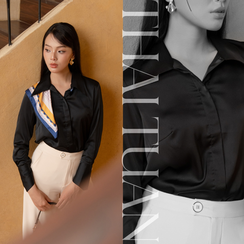 Áo Sơ Mi Nữ Thời Trang Màu Đen 1U669040