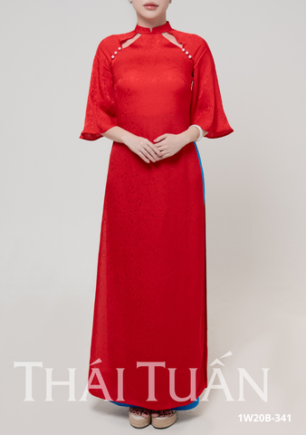Áo Dài May Sẵn Nữ Tay Loe Chất Liệu Gấm Màu Đỏ Tươi Sang Trọng 1W20B341