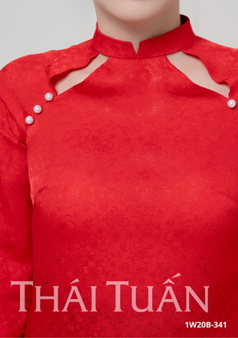 Áo Dài May Sẵn Nữ Tay Loe Chất Liệu Gấm Màu Đỏ Tươi Sang Trọng 1W20B341