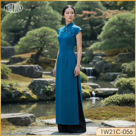 Bộ Áo Dài May Sẵn Cao Cấp Tay Ngắn 1W21C