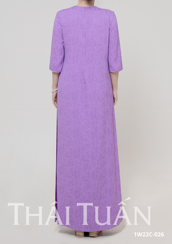 Áo Dài May Sẵn Nữ Tay Lỡ Nút Ngọc Trai Chất Liệu Gấm Màu Tím Sang Trọng 1W22C046