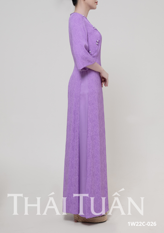 Áo Dài May Sẵn Nữ Tay Lỡ Nút Ngọc Trai Chất Liệu Gấm Màu Tím Sang Trọng 1W22C046