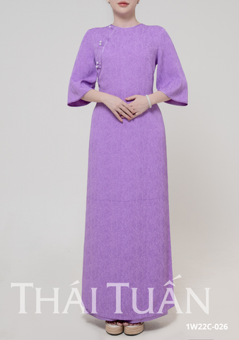 Áo Dài May Sẵn Nữ Tay Lỡ Nút Ngọc Trai Chất Liệu Gấm Màu Tím Sang Trọng 1W22C046