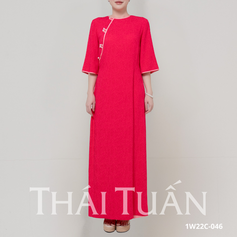 Áo Dài May Sẵn Nữ Tay Lỡ Nút Ngọc Trai Chất Liệu Gấm Màu Hồng Ánh Đỏ Sang Trọng 1W22C046