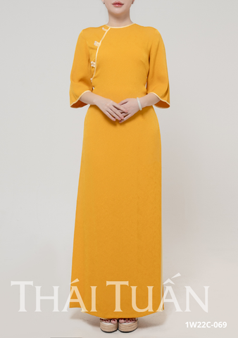 Áo Dài May Sẵn Nữ Tay Lỡ Nút Ngọc Trai Chất Liệu Gấm Màu Úa Sang Trọng 1W22C069