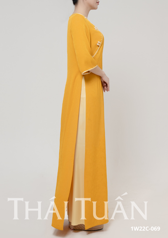 Áo Dài May Sẵn Nữ Tay Lỡ Nút Ngọc Trai Chất Liệu Gấm Màu Úa Sang Trọng 1W22C069