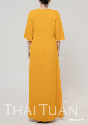 Áo Dài May Sẵn Nữ Tay Lỡ Nút Ngọc Trai Chất Liệu Gấm Màu Úa Sang Trọng 1W22C069