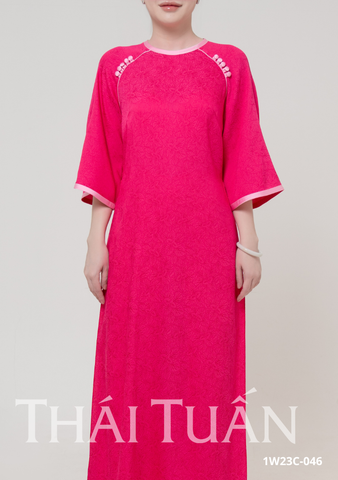 Áo Dài May Sẵn Nữ Tay Lỡ Nút Chất Liệu Gấm Màu Hồng Sang Trọng 1W23C046