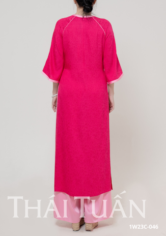 Áo Dài May Sẵn Nữ Tay Lỡ Nút Chất Liệu Gấm Màu Hồng Sang Trọng 1W23C046
