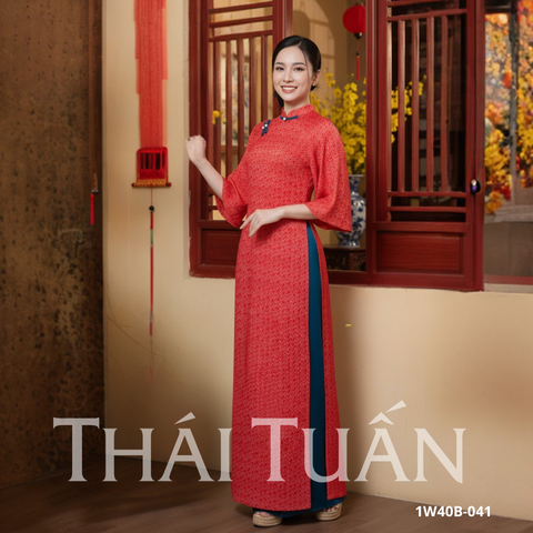 Áo Dài May Sẵn Cho Nữ Gấm Bố Cao Cấp Màu Đỏ 1W40B041
