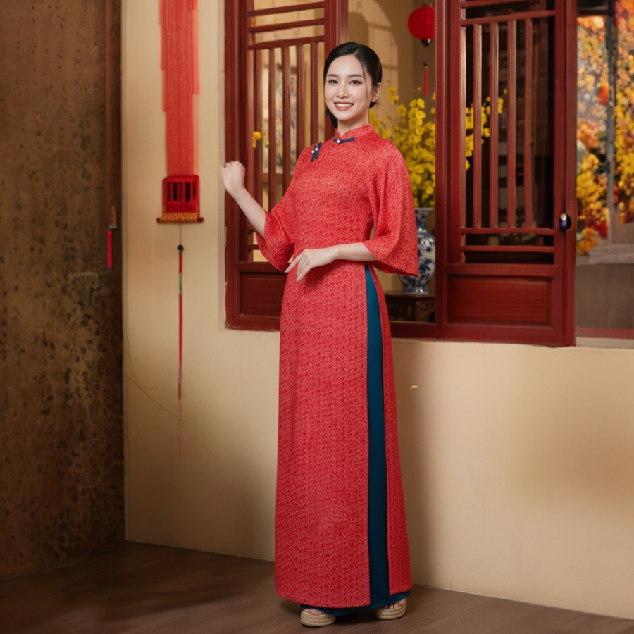 Áo Dài May Sẵn Cho Nữ Gấm Bố Cao Cấp Màu Đỏ 1W40B041