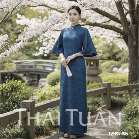Áo Dài May Sẵn Cho Nữ Chất Liệu Gấm Bố Cao Cấp Màu Xanh 1W40B056