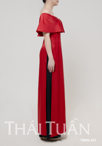 Áo Dài May Sẵn Nữ Cổ Cách Điệu Chất Liệu Trơn Màu Đỏ Sang Trọng 1W95A331
