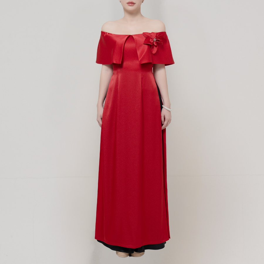 Áo Dài May Sẵn Nữ Cổ Cách Điệu Chất Liệu Trơn Màu Đỏ Sang Trọng 1W95A331