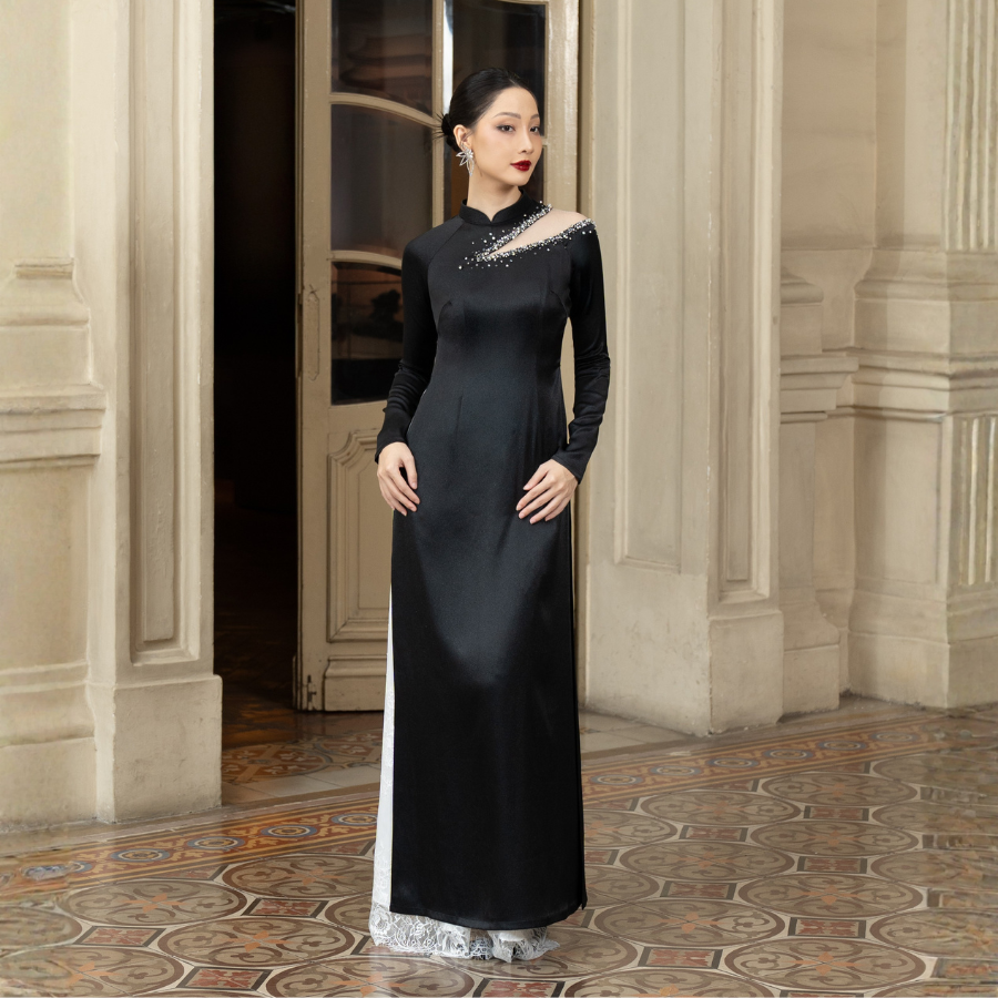 Bộ Áo Dài May Sẵn Cao Cấp Phối Ngọc 1W99A