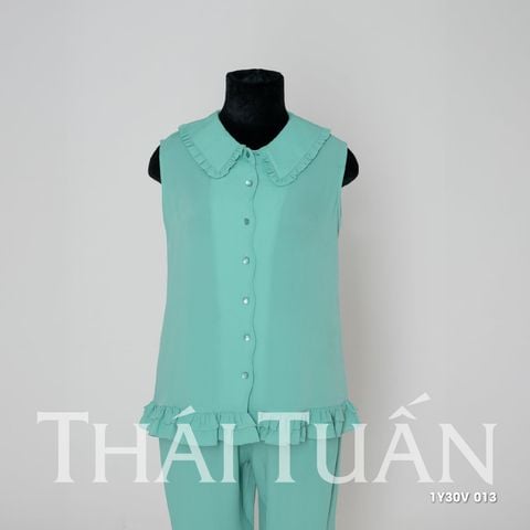 1Y30V Bộ Đồ Mặc Nhà Cao Cấp Cổ Sen Quần Dài