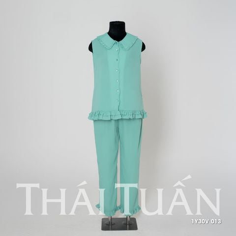 1Y30V Bộ Đồ Mặc Nhà Cao Cấp Cổ Sen Quần Dài