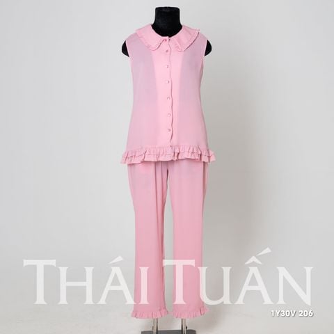 1Y30V Bộ Đồ Mặc Nhà Cao Cấp Cổ Sen Quần Dài